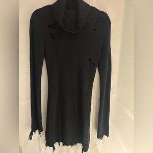 Black distressed turtleneck